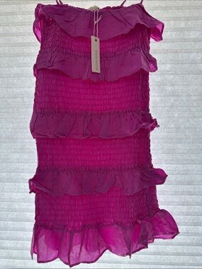 Olivia + Joy Magenta Ruffle Smocked Mini Dress